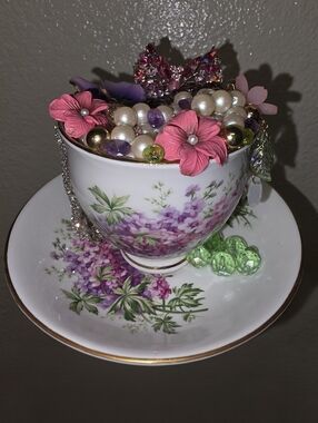 Hand Crafted Floral Porcelain Teacup & Saucer with Pink Flower Accents